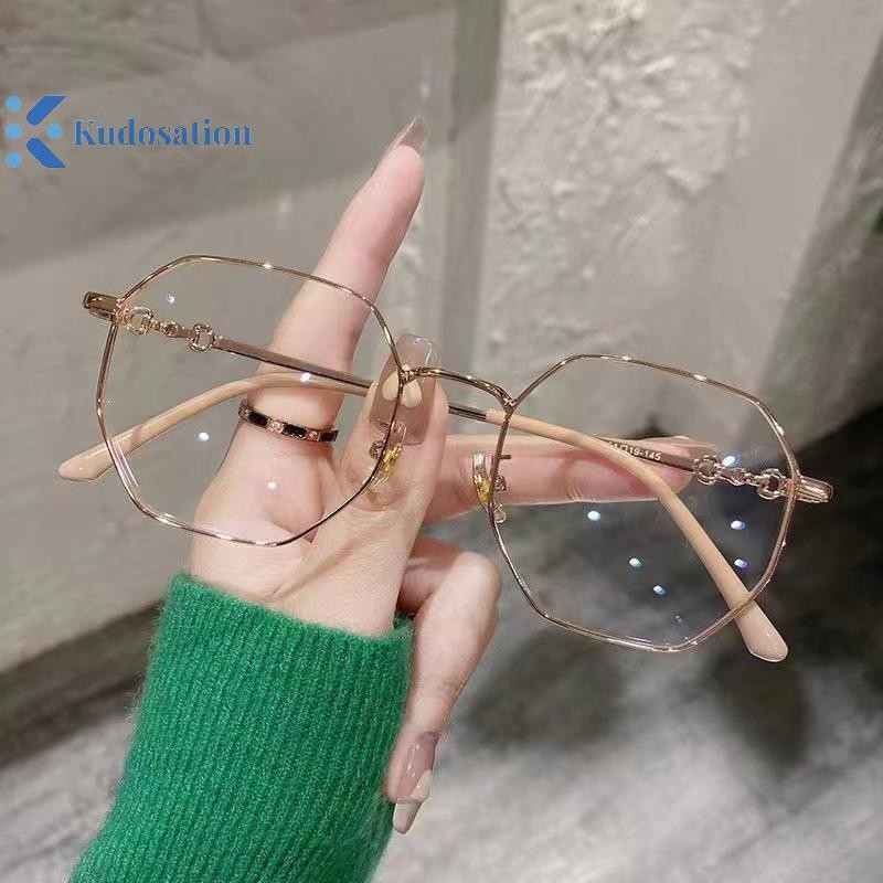 Kudosation Thời Trang Đa Giác Chống Ánh Sáng Xanh Kính Nam Nữ Khung Lớn Kính Mắt Unisex Kính Mắt