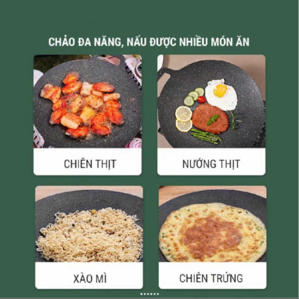 Chảo Đá Nướng Thịt Kiểu Hàn Quốc,  Chảo Nướng BBQ Chống Dính Không Cần Dầu Size 34cm Hàng Chính Hãng