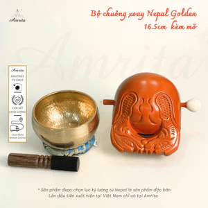 Bộ Chuông Mõ Tụng Kinh Thiền Định Nepal 16.5cm - Chuông xoay Tây Tạng - Chuông Mõ Phật Giáo - CXNP98