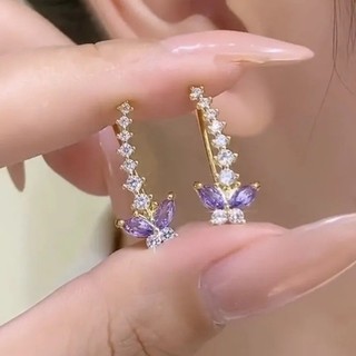Xương Bướm Thanh Lịch Ánh Sáng Sang Trọng Bông Tai Siêu Cổ Tích Tím Zircon Bướm Bông Tai Nữ Cô Gái Phụ Kiện Tóc