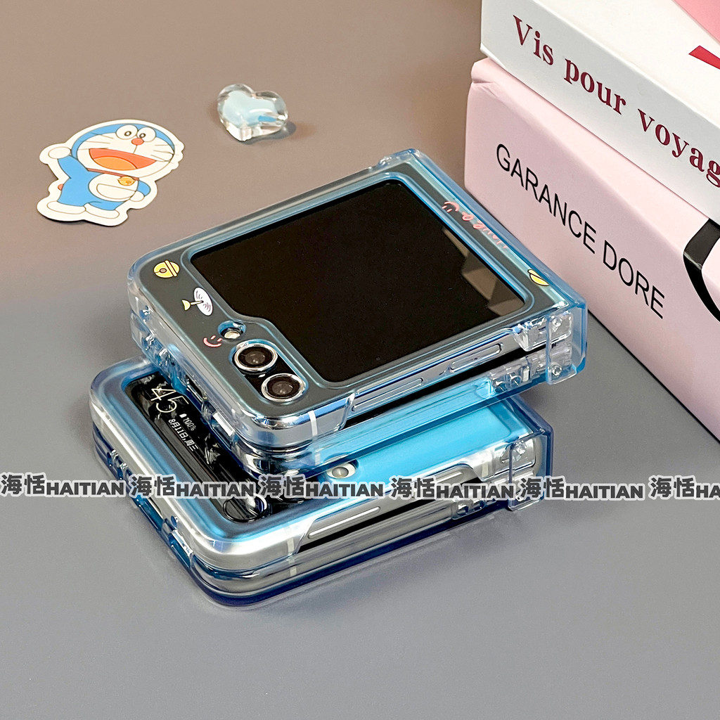 Thích Hợp Cho Samsung Galaxy ZFlip7 ZFlip6 Phim Hoạt Hình Mới Màu Xanh Mờ Vòng Tay Mèo Vỏ Điện Thoại Cho ZFlip 7 6 5 4 3 5G N3Flip MixFlip Dây Gấp Bảo Vệ Cứng