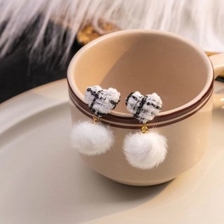 Bông tai lông bóng hình trái tim và ngôi sao, thiết kế sang trọng