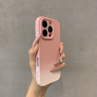 Lưới Vuông Chuyển Màu Hồng Tím Màu Silicon Mềm Ốp Lưng Điện Thoại iPhone 16Promax 16Plus 13 14 15 Pro Max Chống Sốc Bảo Vệ Toàn Diện Nam Nữ Vỏ Di Động