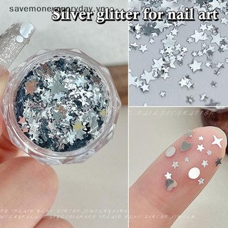 [savemoneyeveryday] 1 Hộp 3D Trái Tim Tròn Ngôi Sao Móng Tay Nghệ Thuật Quyến Rũ Sequin Nail Art Flake Bạc Sáng Bóng Quyến Rũ Phụ Kiện [vn]