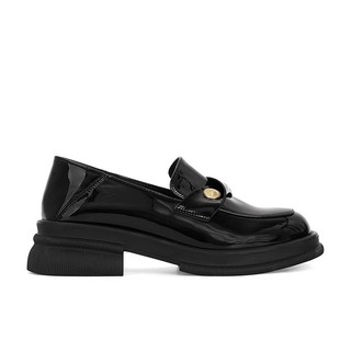 Loafers Đồng Xu Vàng Nhỏ Đế Dày Gót Lười Dày Gót Nữ Mùa Xuân 2024 Mới jk Phong Cách Nữ Tính Da Sáng Giày Da Nhỏ