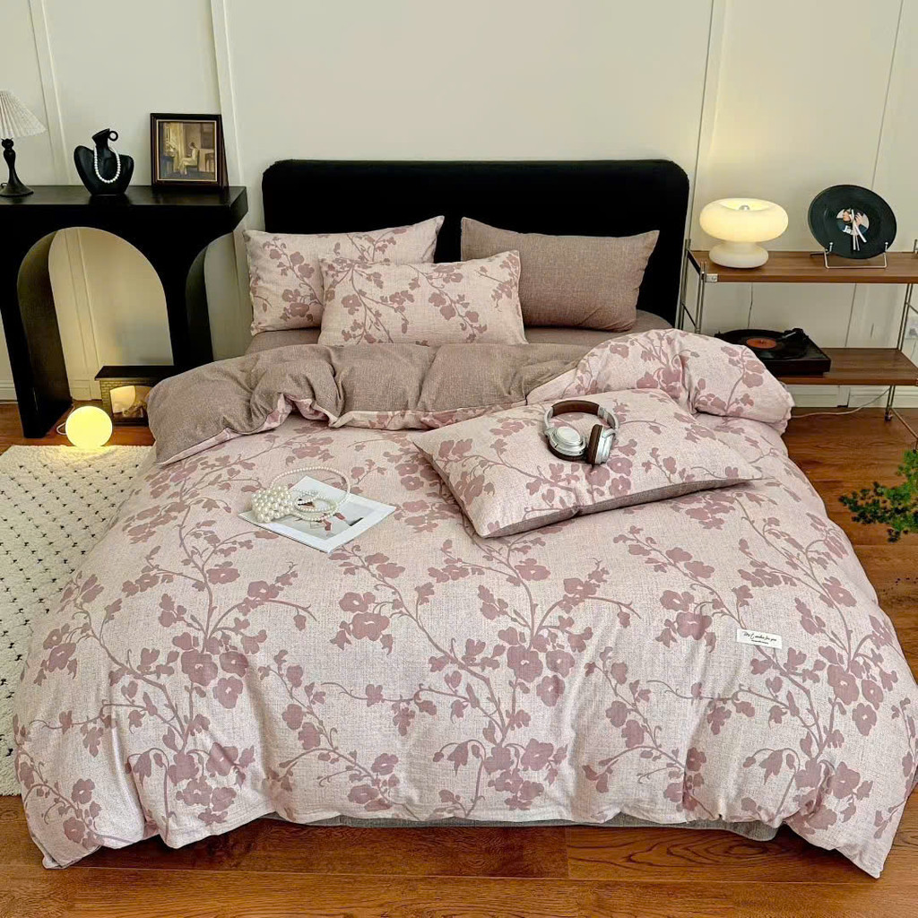 (ST863)Bộ Chăn Ga Gối Chất Liệu Mới Hiện Đại Cotton Đũi Gấm Họa Tiết Cổ Điển Hoa Lá  - MemMinBedding Luxury