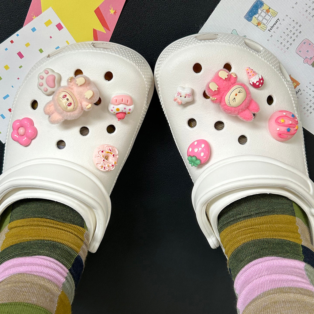 Phụ kiện giày Crocs Bubble Mart, khóa hoa Labubububupu dễ thương, tháo rời, cao cấp