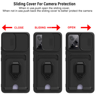 Dành Cho Redmi Note 12 Pro 5G Ốp Lưng 4 Trong 1 Trượt Camera Bao Đựng Thẻ Đứng Vuông Freebie Dây Chống Sốc Chống Rơi Mỏng Mềm TPU Cover