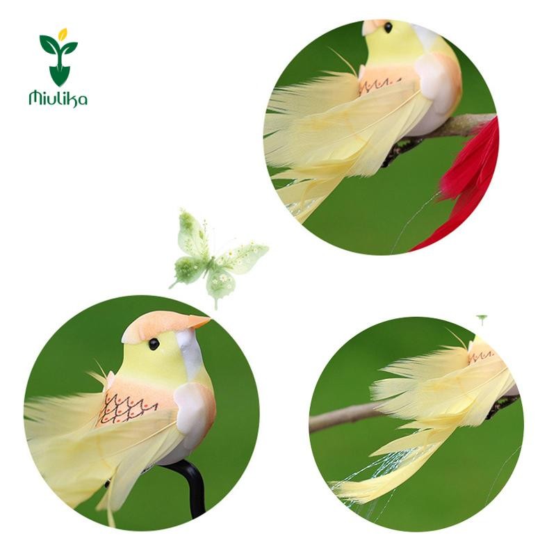 Miulika 6x Chim Nhân Tạo Mô Phỏng Chim Sắp Xếp Hoa Thực Tế Đồ Trang Trí Cây Cho Nhánh Micro Phong Cảnh Vòng Hoa Vườn