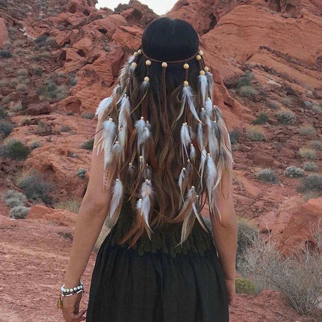 Băng đô tua rua lông vũ Boho, dây chuyền, phụ kiện tóc đa năng cho tiệc, đi biển, kỳ nghỉ