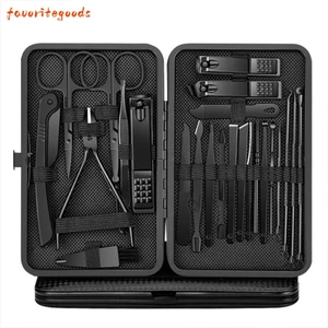 Bộ cắt móng tay FAVORITEGOODS, Bộ cắt móng chân bằng thép không gỉ di động, 24 chiếc có hộp Dụng cụ làm đẹp móng tay màu đen du lịch cho móng tay