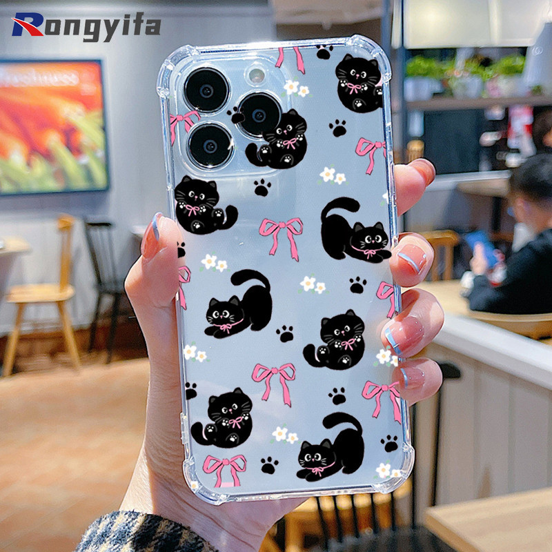 Vỏ Mèo Đen Ins Style Cho Samsung Galaxy A7 A9 2018 A2 Core A6S Note 10 Plus 9 8 S10 Lite S7 Edge A8S Mèo Dễ Thương Chống Sốc Trong Suốt Vỏ Mềm Chống Rơi