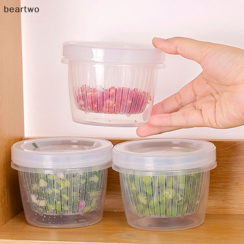 < Beartwo > Hộp Bảo Quản Tủ Lạnh Nhà Bếp Hộp Giữ Tươi Giỏ Đựng Thực Phẩm Rau Củ Xả Kín Sắc Nét Hai Lớp Tròn Đẹp