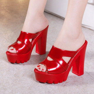 Dép Guốc Cao Gót Nữ Quai Da Bóng Khoét Kiểu Gót Vuông 9cm Đế PU Nhẹ - Mã CG99