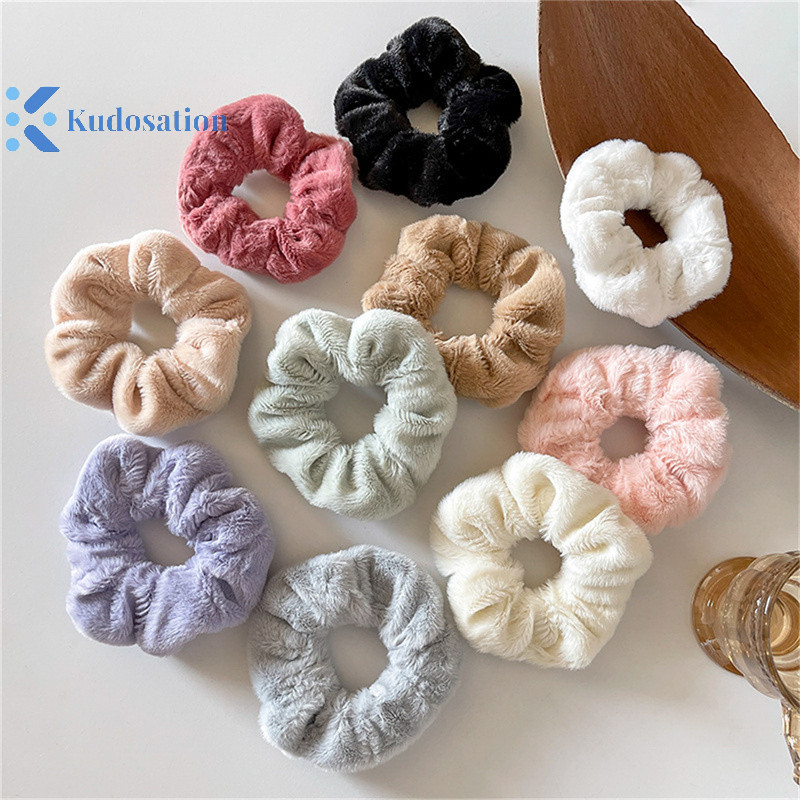 Kudosation Mùa Đông Ấm Áp Tóc Mềm Scrunchies Nữ Cô Gái Dễ Thương Sang Trọng Co Giãn Tóc Nhiều Màu Dây Cao Su