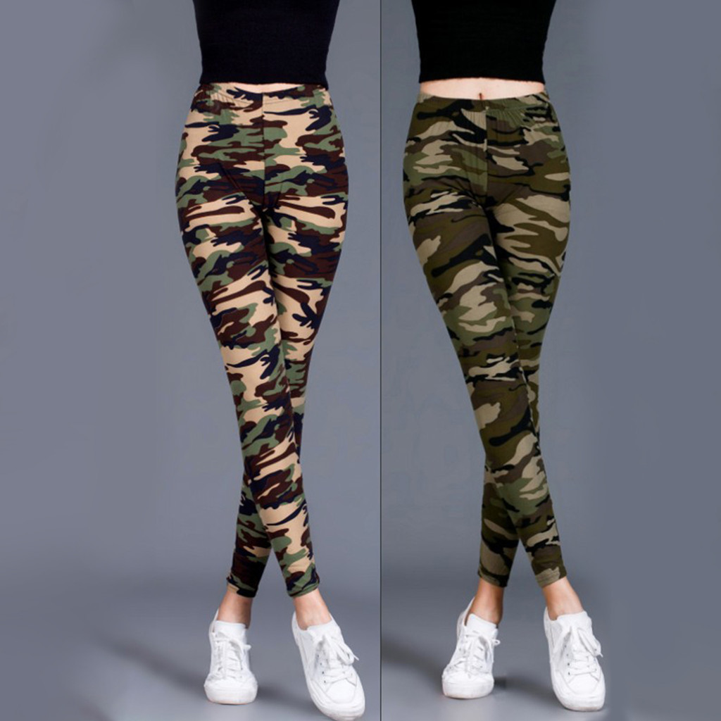 Codstore _ livecity Nữ Ngụy Trang In Kích Thước Lớn Eo Cao Co Giãn Quần Legging Mỏng Thứ Chín