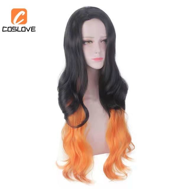 Anime Demon Slayer Kamado Nezuko Cosplay Tóc Giả Dài Phù Hợp Nữ, Hai Màu, Phụ Kiện Cosplay