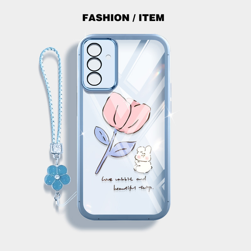 YBD Phim Hoạt Hình INS Phong Cách Ốp Lưng Điện Thoại Samsung Galaxy A56 A26 A16 A55 A35 A13 A04S A05S A14 A15 A24 A25 A34 A54 4G 5G Đơn Giản Họa Tiết Thỏ Hoa Tulip Vỏ Trong Suốt