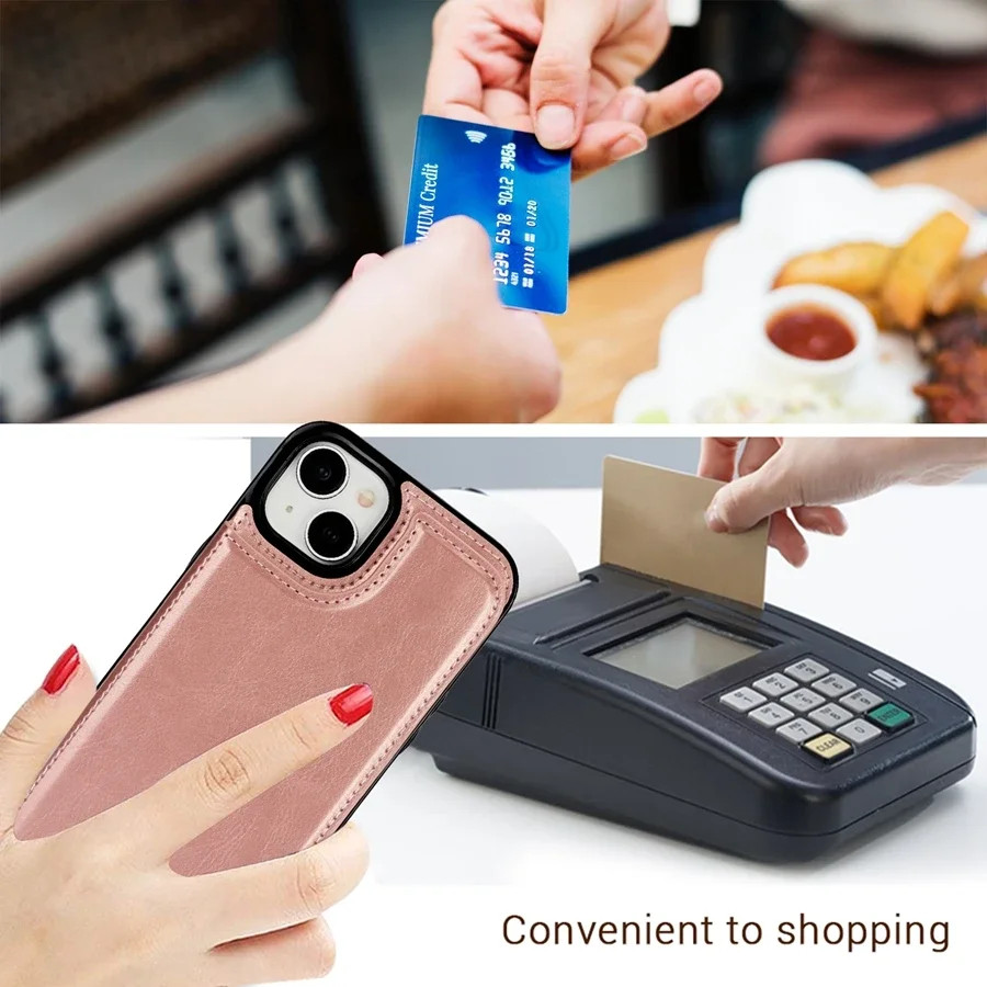 Ví Đứng Thẻ Nút Đôi Chắc Chắn Bao Da Lật Tương Thích Cho iPhone 17 Air 16 15 Pro Max 14 Plus 13 Mini 12 11 X XR XS 8 7 Thẻ Ốp điện thoại