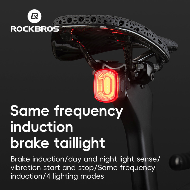 Rockbros Phanh Thông Minh Đèn Hậu Chống Thấm Nước Cùng Tần Số Cảm Ứng Đèn Phía Sau Tuổi Thọ Pin Dài Nhấp Nháy Đèn Sau Thiết Bị Đi Xe Đạp