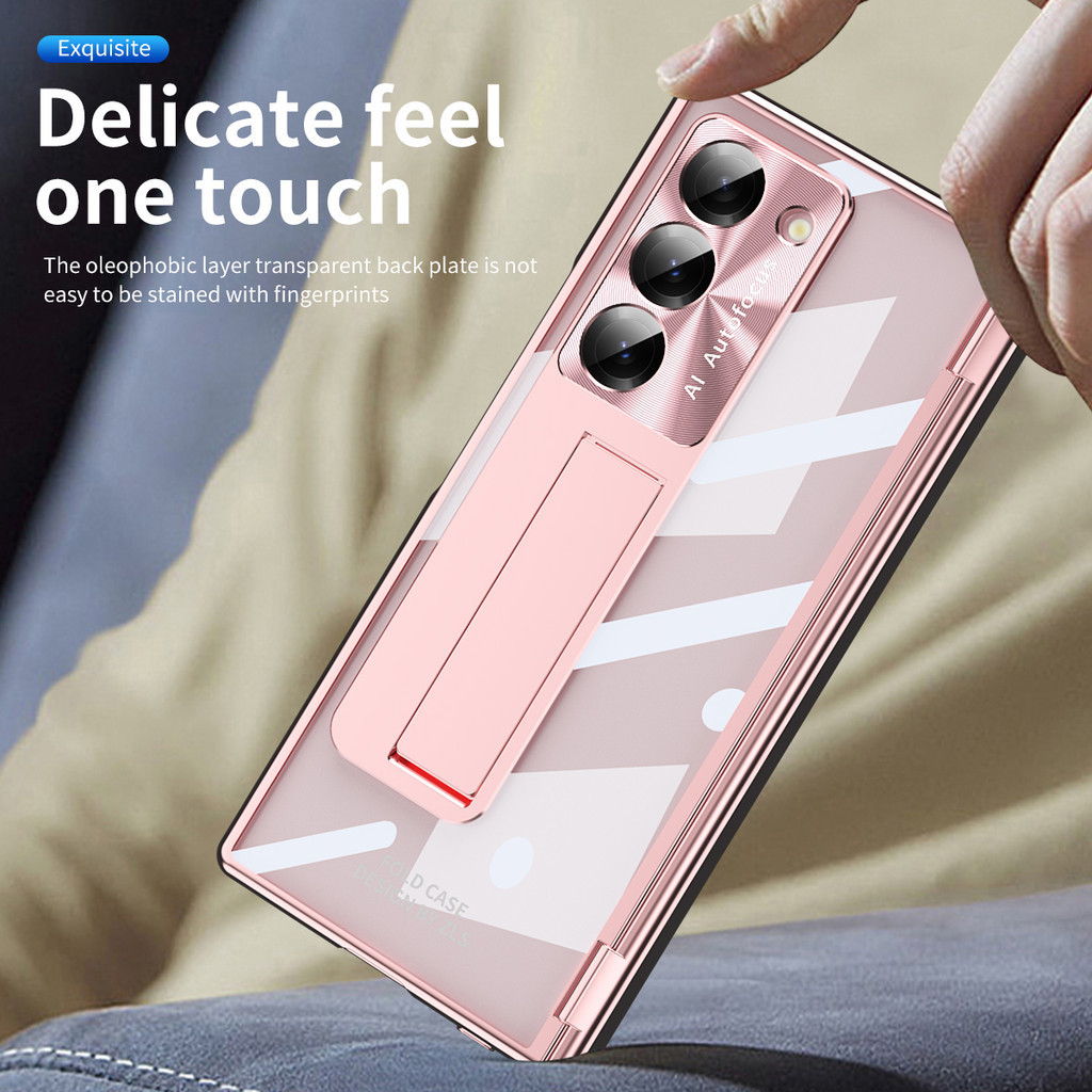 Mạ điện Trong Suốt Bản Lề Bảo Vệ Giá Đỡ Ốp Lưng Điện Thoại Samsung Galaxy Z Fold 6 Fold6 Vỏ Cứng Chống Sốc