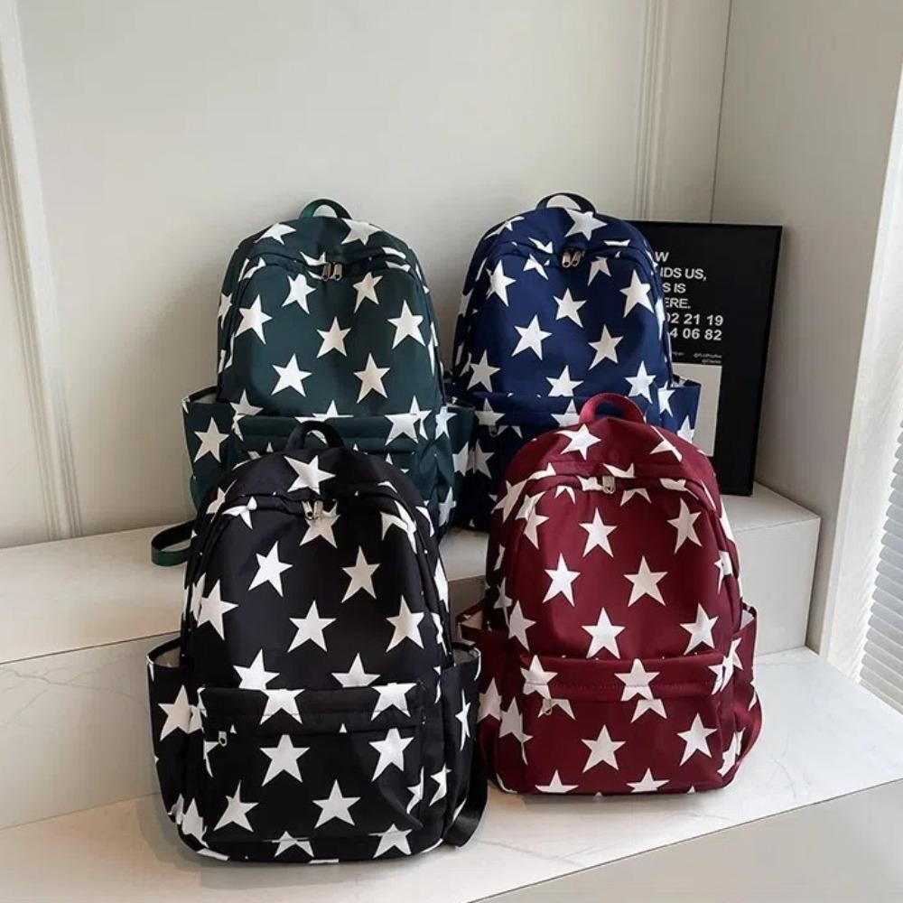 Ba Lô Nữ HOBBYIN, Ba Lô Học Sinh Dung Tích Lớn In Hình Ngôi Sao, Túi Đeo Vai Đa Năng Chống Thấm Nước Nylon Thời Trang Ngoài Trời