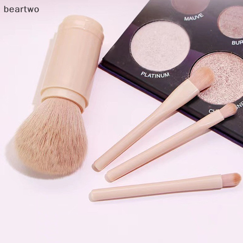 < Beartwo > Bộ cọ trang điểm du lịch 4 trong 1 Bàn chải Kabuki có thể thu vào và 3 bàn chải nhỏ cho mắt có kẽ hở mềm Di động nhỏ để chạm vào Đẹp