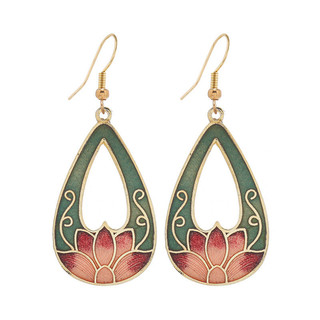 GHGl ❤️Real Shot Năm Mới Tính Khí Trung Quốc Retro Cloisonne Men Bông Tai Bé Gái Tính Khí Cổ Điển Đơn Giản Bông Tai Hoa Thiết Kế Niche Bông Tai Phong Cách Trung Hoa