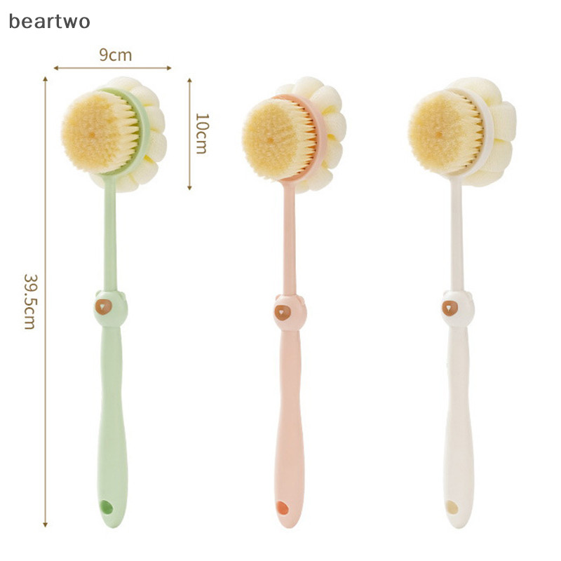 < Beartwo > Bàn chải cơ thể tắm hai mặt bằng silicon Tay cầm dài Bàn chải rửa phòng tắm Tắm Massage lưng Body Bàn chải tẩy tế bào chết Đồ dùng tắm Đẹp