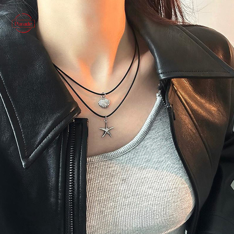 Cuộc diễu hành Retro Dây Đen Trái Tim Mặt Dây Chuyền Vòng Cổ Cho Nữ Sao Biển Xương Đòn Dây Chuyền Vòng Cổ Hợp Thời Trang Phụ Kiện Quà Tặng VN
