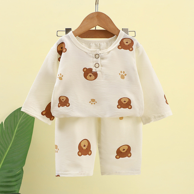 Trẻ Em Mùa Hè Bán Chạy Homewear Phù Hợp Với Trung Tay Điều Hòa Không Khí Quần Áo Giữa Trẻ Em Mây Cotton Mỏng Bộ Đồ Ngủ Bé Trai Bé Gái Quần Giữa Thoáng Mát Comfor