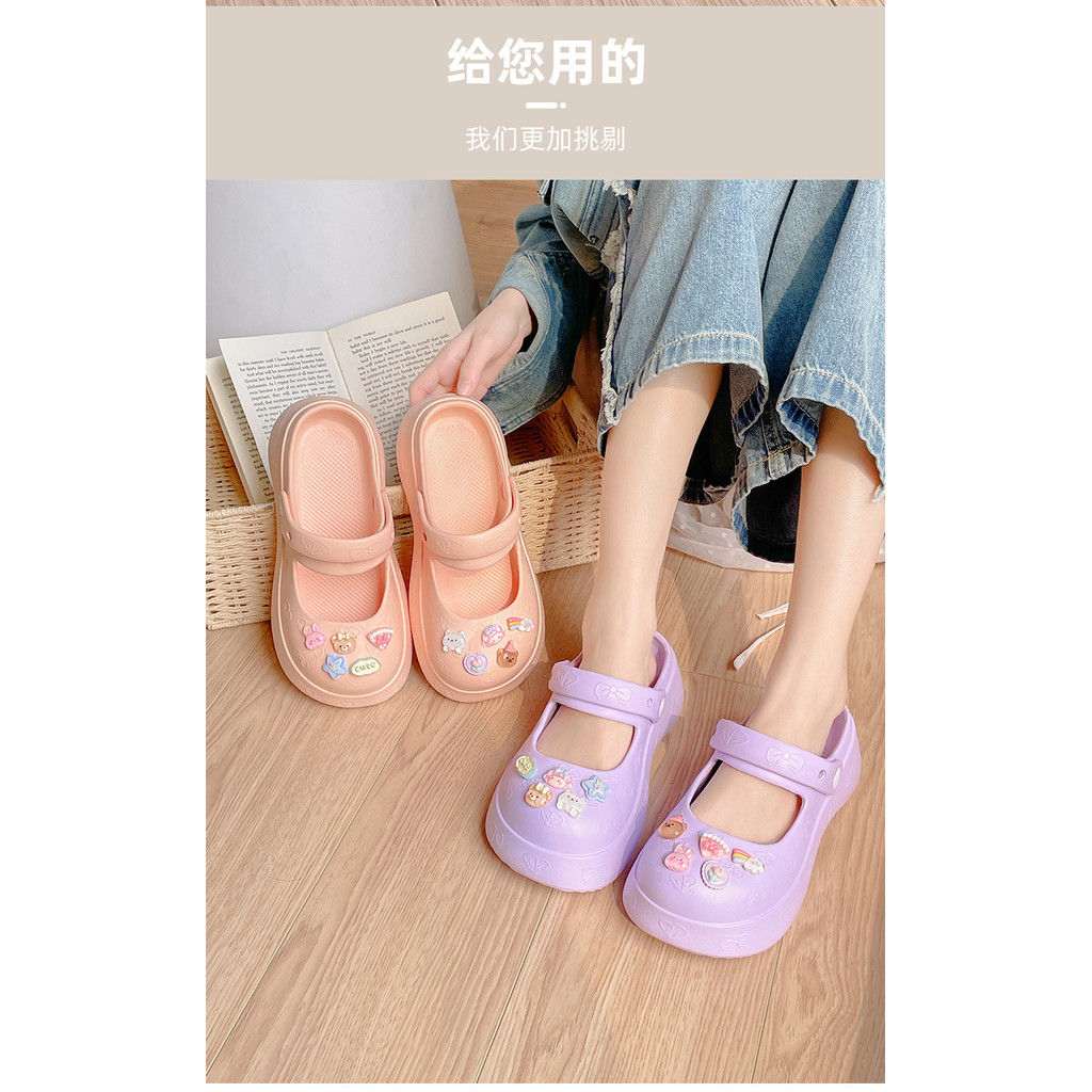 Giày Lỗ Mùa Hè: Nữ Mary Jane Style Home Shoes Hộ Gia Đình EVA Chất Liệu Dép
