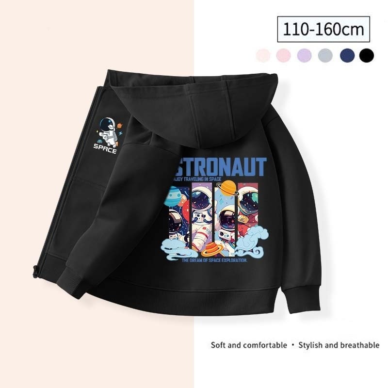 [110cm-160cm] chàng trai và cô gái giản dị Hoodies Phi Hành Gia phim hoạt hình in trẻ em dây kéo Hoodies