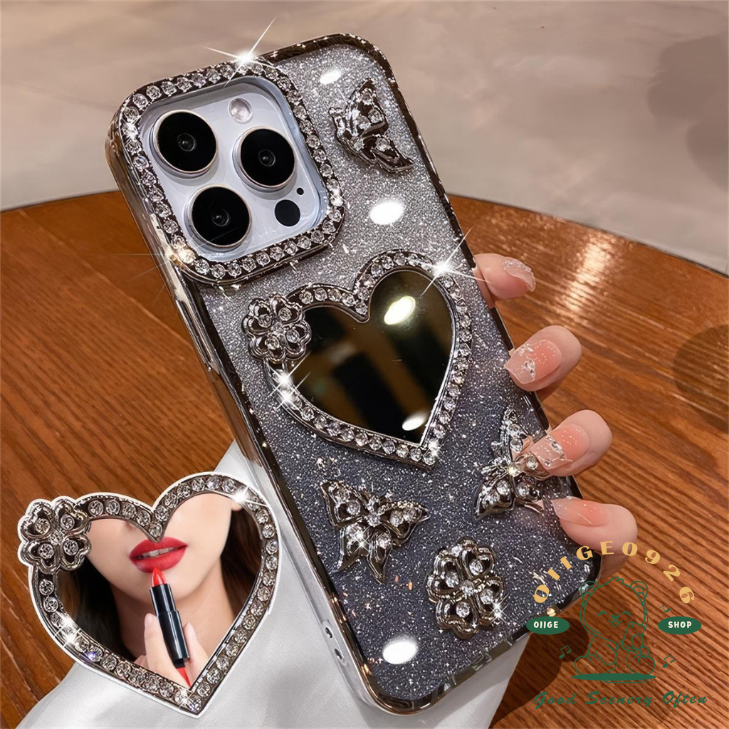 Ốp điện thoại gương tình yêu kim cương lấp lánh iphone16 Pro Max 15 14 13 12 11 cho vỏ iPhone vỏ mềm silicon TPU chống sốc