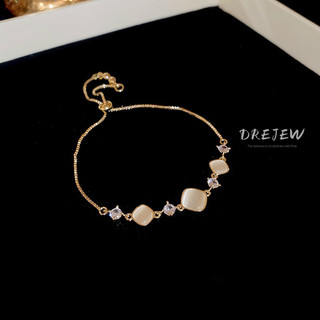 DREJEW Vòng tay khâu mắt mèo vuông tinh tế Vòng tay thời trang ánh sáng Pháp sang trọng thích hợp khí chất trang sức tay dành cho nữ