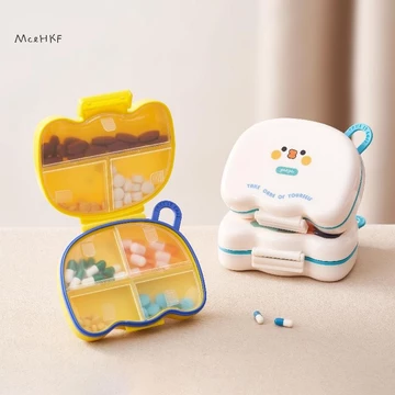 Mcehkf Hộp đựng thuốc hoạt hình di động 7 ngày Hộp chia thuốc nhỏ gọn có ngăn riêng để sử dụng hàng ngày Mới