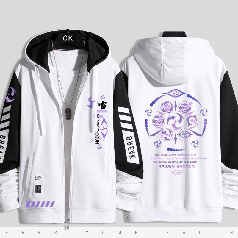Bq Genshin Tác Động Raiden Shogun Áo Khoác Dây Kéo Áo Khoác Áo cardigan Áo Len Unisex Dài Tay Top Cosplay