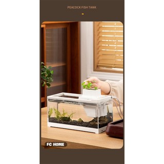 Bể cá mini BUNA có máy bơm nước có tích hợp đèn thủy sinh, bể cá để bàn văn phòng 30*13*19.3cm