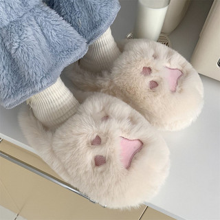 XIXITIAO Phiên Bản Hàn Quốc Sinh Viên Cô Gái Trái Tim Trong Nhà Mềm Mại Dễ Thương Mèo Vuốt Ấm Bông Dép Nhà Nửa Gót Sang Trọng Giày Nữ