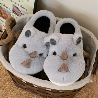XIXITIAO Dép Cotton Cặp Đôi Dễ Thương Tê Giác Nam Nữ Nhà Ấm Áp Hoạt Hình Ba Chiều Lông Giày