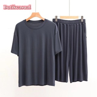 Nam 2 Chiếc Quần short Tay Ngắn Bộ modal cotton Áo Quần Bộ Đồng Bằng Rời Bộ Đồ Ngủ Thường Ngày Mùa Hè Mới Thoải Mái Cổ Tròn Bộ Đồ Ngủ Nam Phù Hợp Với L-3XL