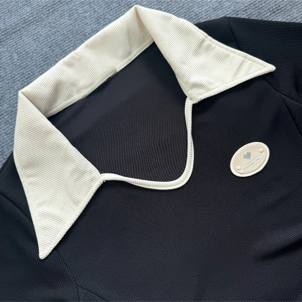 Ảnh Đầm Bigsize Nữ Dáng Polo Công Sở Tay Ngắn Nhún Eo Che Bụng Phối Viền Trắng Váy A Xòe Nhẹ 3