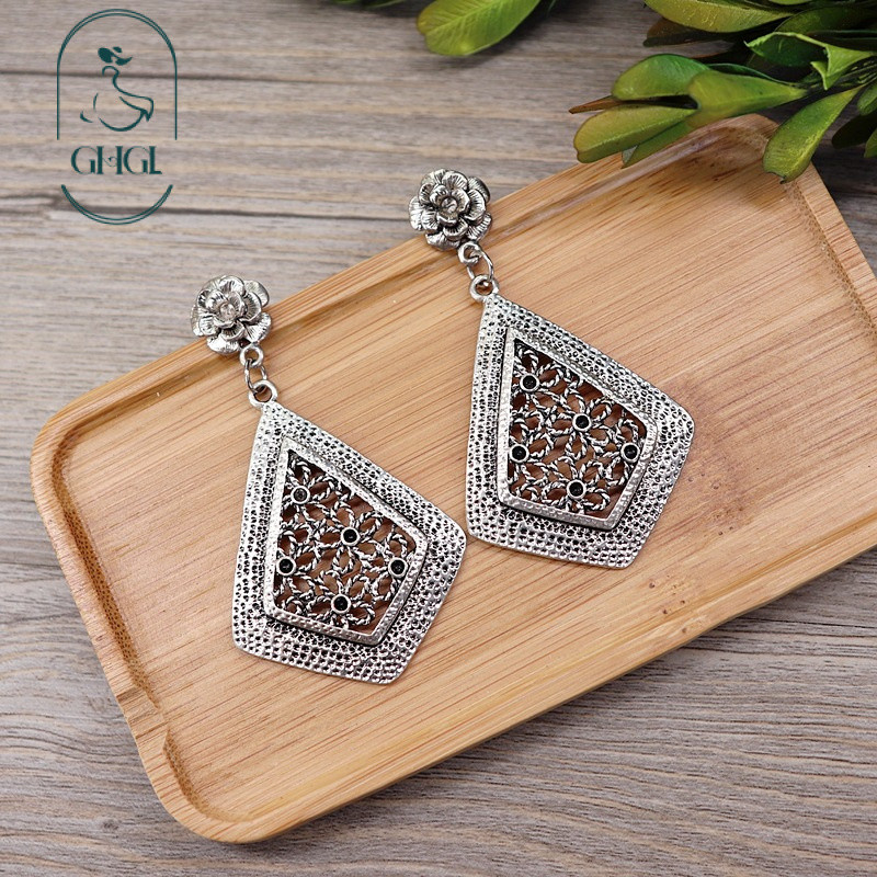 Ghgl❤️Retro Phong Cách Dân Tộc Tây Tạng Bông Tai Hoa Hình Học Dài Nữ Cá Tính Sang Trọng Rỗng Bông Tai Phù Hợp Với Kỳ Nghỉ Bông Tai
