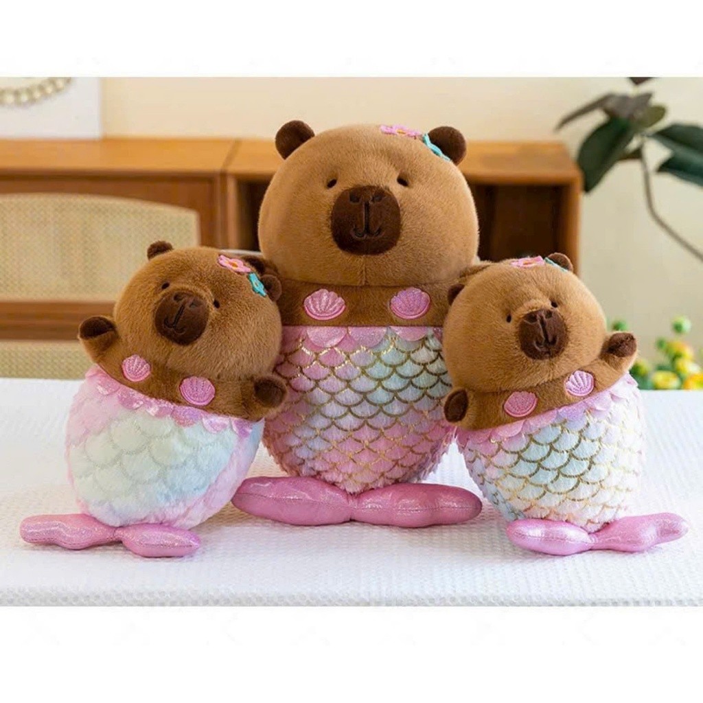 Capybara Tiên Cá Gấu Capybara Cosplay Nàng Tiên Cá Họa Tiết Chân Váy Vẩy Cá Màu Óng Ánh Ngọc Trai