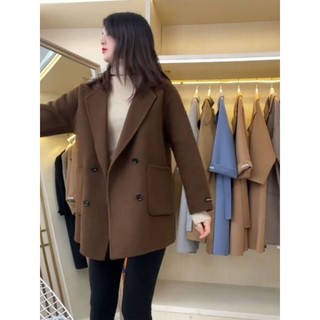 Áo khoác len dài vừa phải Lớp lót lông cừu nữ dày mùa đông Phong cách mới Phiên bản Hàn Quốc Đơn giản giản giản dị nhỏ