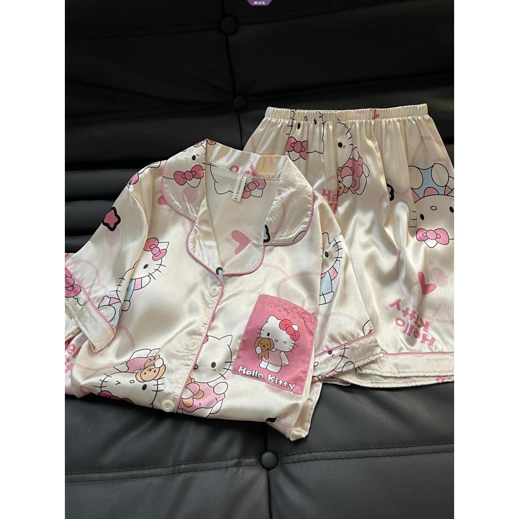 Hồng Anime Hellokitty Bộ Đồ Ngủ Nữ Mùa Hè Mới Tay Ngắn Nhật Bản Hoạt Hình Sinh Viên Homewear Suit [BL]