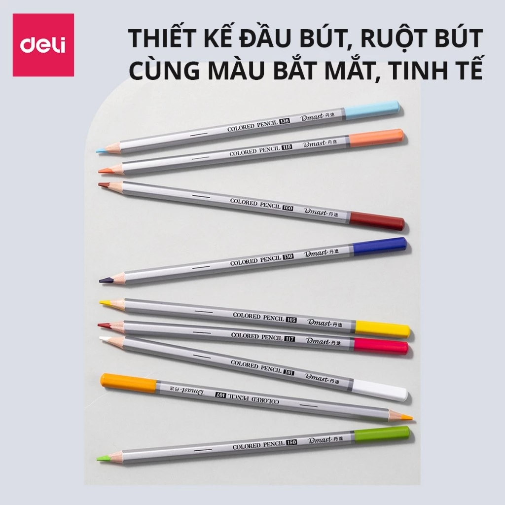 Màu Chì Gốc Dầu Cao Cấp Dmast Deli Bút Chì Màu Hộp Giấy 36/48/72 Màu Lõi Chì Dày Vẽ Tranh Tô Màu Chu