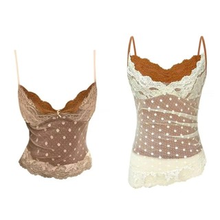 Camisole khâu ren xếp ly màu sắc tương phản mỏng, gợi cảm và nữ tính, phong cách retro Pháp thanh lịch, phù hợp thời trang mùa hè 2025