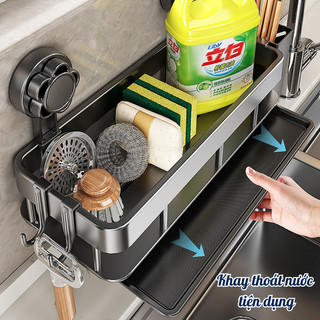 Kệ Đựng Đồ Rửa Chén Hút Chân Không MAISON Chất Liệu Nhựa ABS Kèm Móc Treo Khăn, Hộp Đũa Tiện Lợi