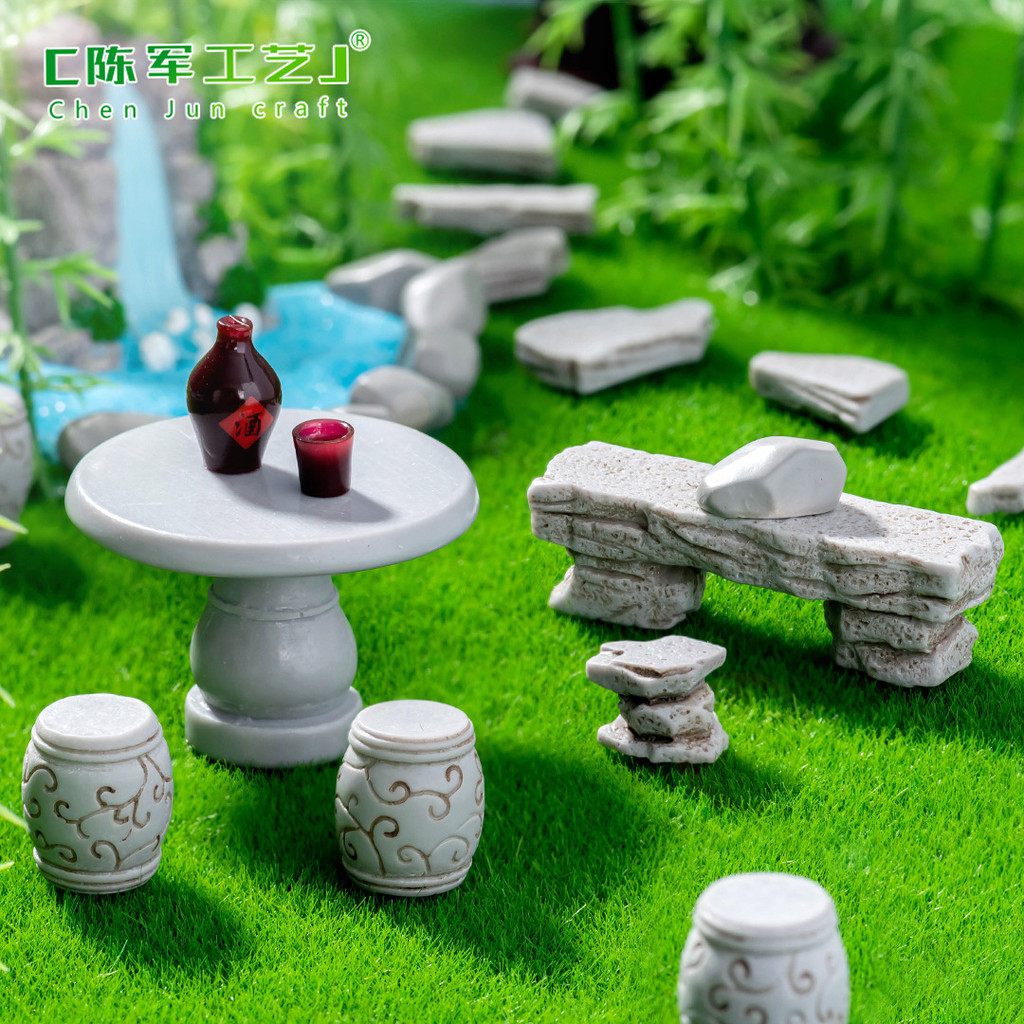Bàn đá và ghế Li Bai DIY Làm vườn cảnh quan Trang trí Phụ kiện Đồ trang trí thu nhỏ